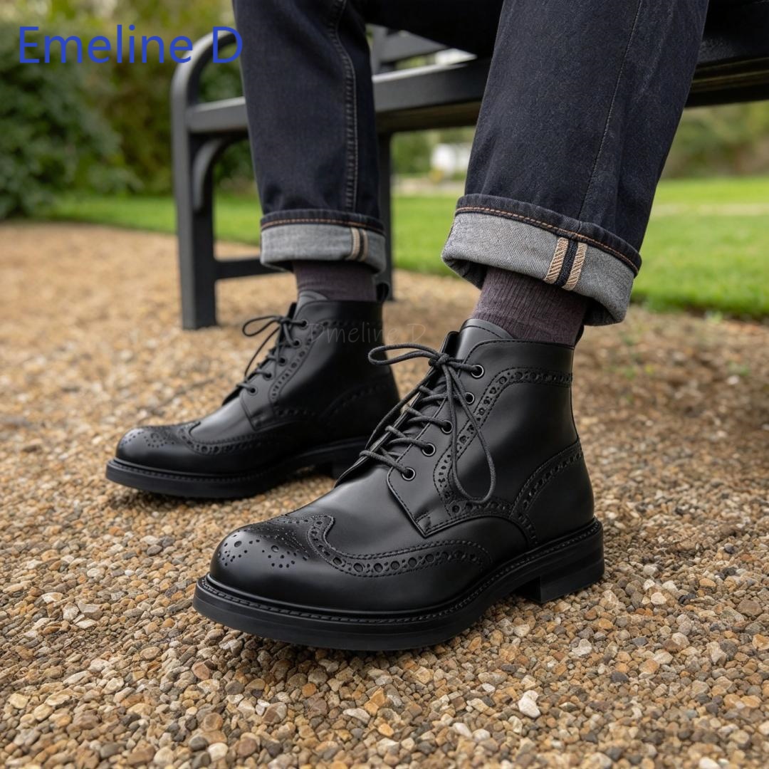 Formal Men Daily Wear Footwear - Men Brogue Ankle Boots Genuine Leather
